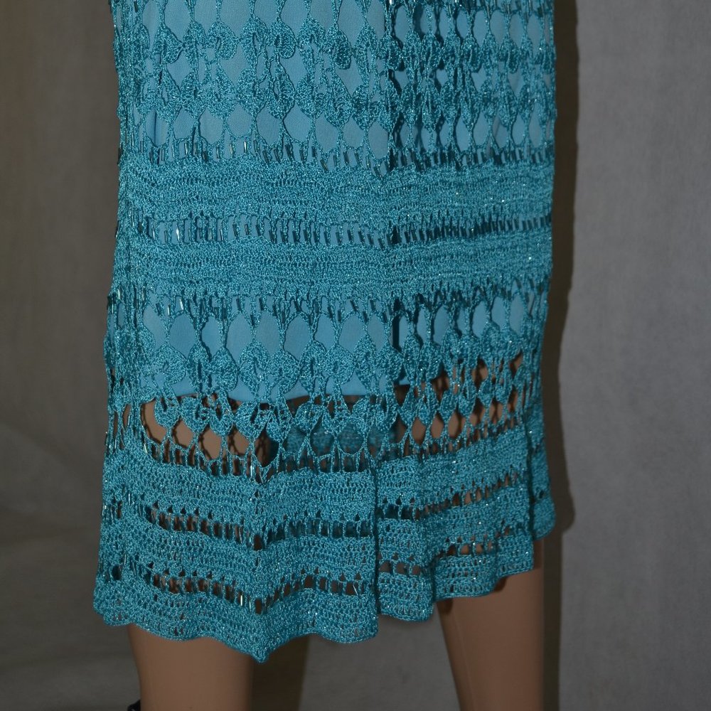 CACH'E ( BEAUTIFUL ) TURQUOISE  NET DRESS SIZE  M - Picture 7 of 9